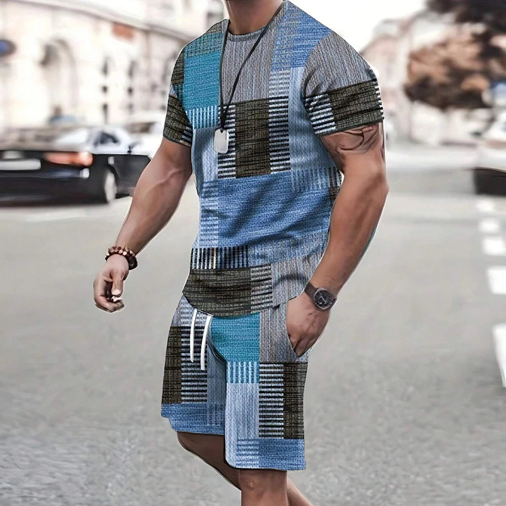 Fashionable New Men's Sportswear Short-Sleeved Shorts Suit Casual T-Shirt Shorts Sets Retro Cool Breathable Summer Two-Piece Set
