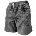 3D Printing Ship Compass Short Pants for Men Retro Pattern Swim Trunks Casual Gym Surf Hawaiian Vacation Oversize Beach Shorts