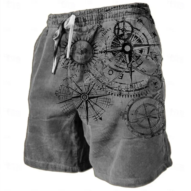 3D Printing Ship Compass Short Pants for Men Retro Pattern Swim Trunks Casual Gym Surf Hawaiian Vacation Oversize Beach Shorts