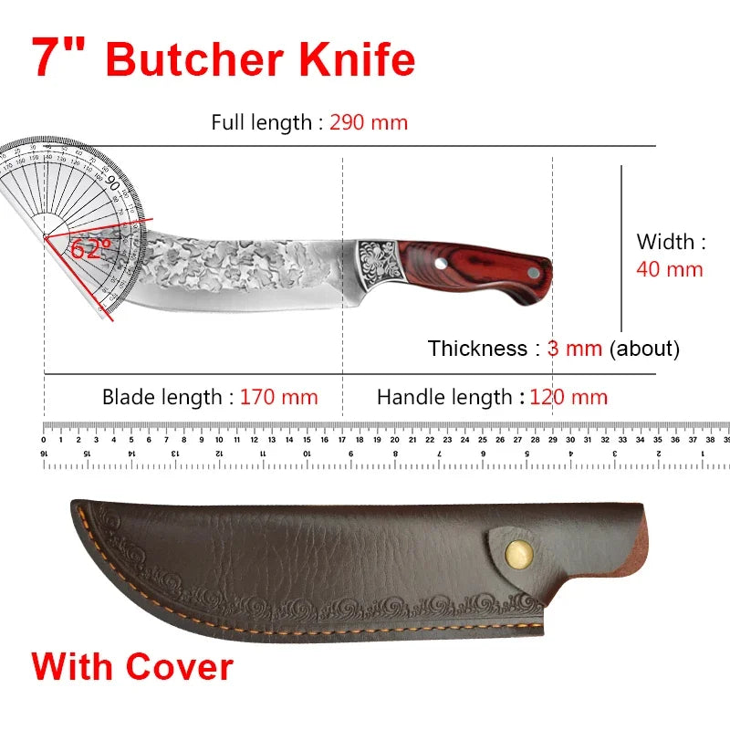 Kitchen Boning Knife Chef Butcher Meat Cleaver Stainless Steel Fruit Paring Knife Cut Meat Pork Beef Fish Cutting Wood Handle