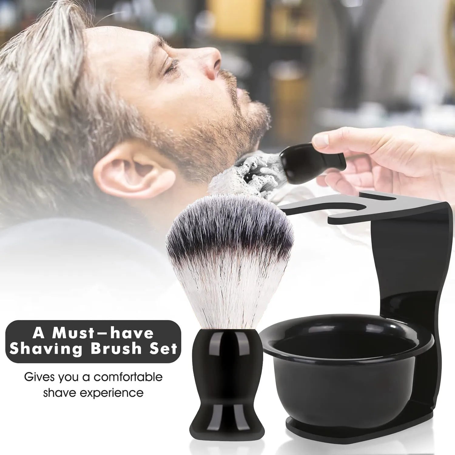 Professional Shaving Kit for Men - Shaving Bowl, Brush, Razor Stand & Blades, Essential Grooming Tools for Barbershop & Home Use