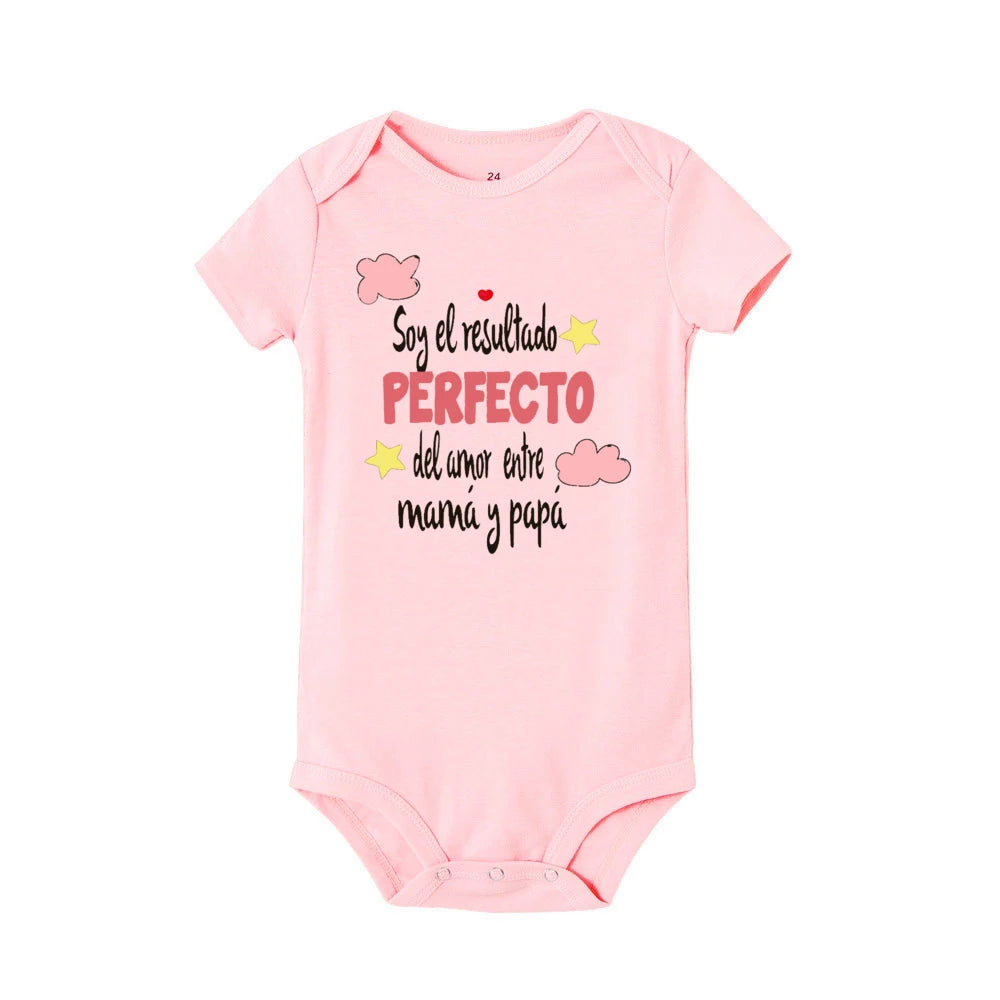 I Am The Perfect Result of The Love Between Mom and Dad Baby Romper Spanish Print Infant Bodysuit Newborn Short Sleeve Jumpsuit