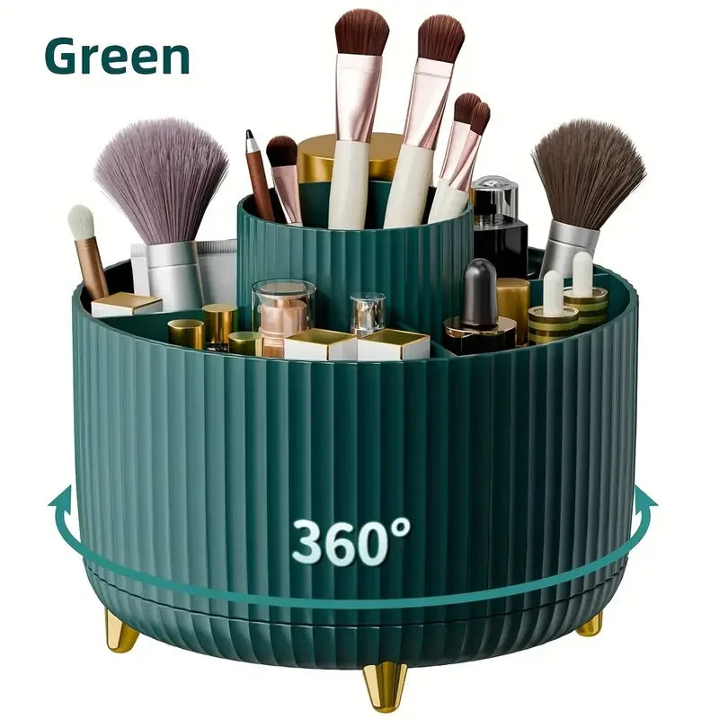360°Rotating Makeup Desktop Cosmetic Storage Box Organizer 5 Slot Large Capacity for Bathroom Portable Makeup Brushes Pen Holder