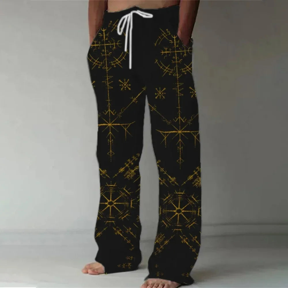 Loose And Casual men's New Bamboo Leaf 3D Printed sweatpants, Versatile And Fashionable Pocket Drawstring Sports Pants