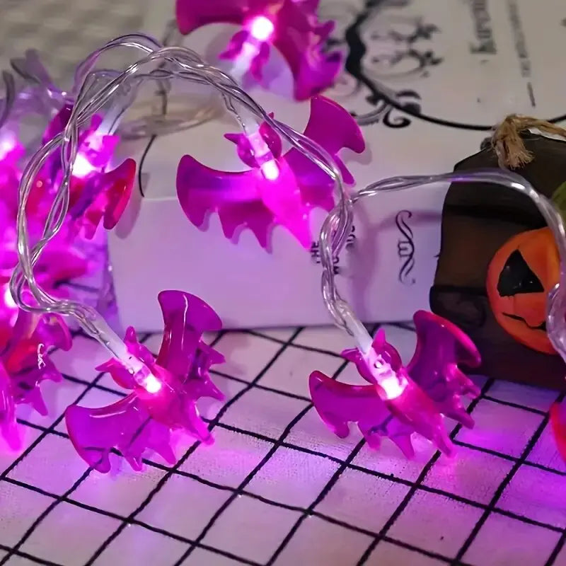 59.06inch 10 Lights, 3m 20 Lights Purple Bat Halloween Decoration String Lights, Battery Powered (No Plug)