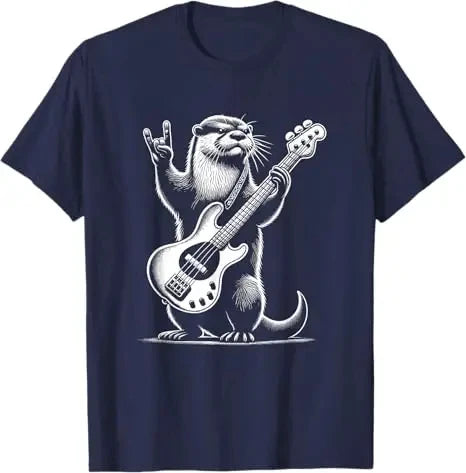 HOT SALE Rock Otter Plays Guitar T-shirt Squirrel Plays Guitar Street Wear Rock Cat Music Graphics Say Tee Novelty Soft T-shirt