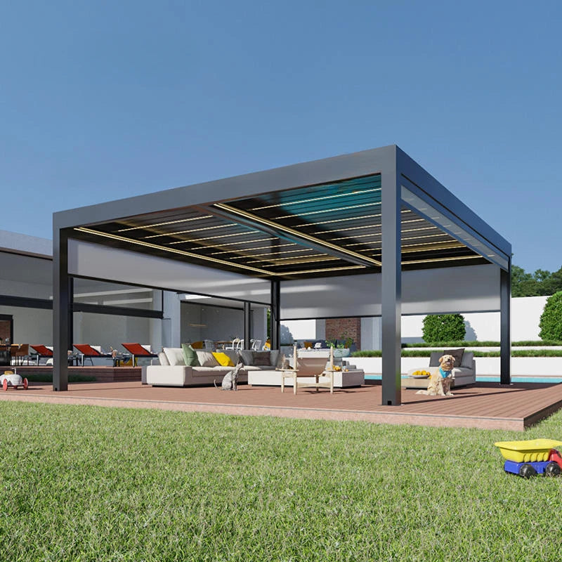 4X6 Pergola Roller Shutter And LED Light Waterproof Outdoor Pergola Garden Gazebo Aluminium Pergola