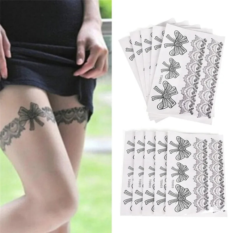 Leg Tattoo Sticker Waterproof Temporary Sexy Lace Flowers Stocking Stickers Flash Tatoo Fake Tattoos