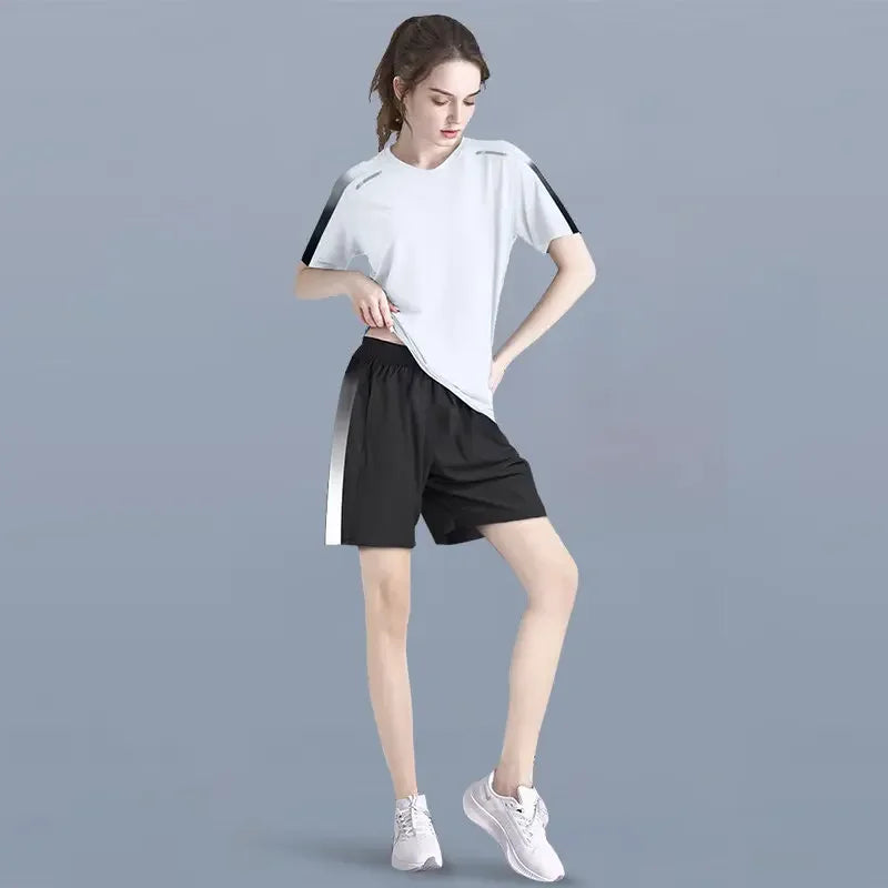 Women's Summer 2-Piece Sports Set - Quick-Dry Running T-Shirt & Plus Size Shorts for Gym, Badminton & Fitness (New Arrival)
