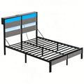 NOST&HOST Queen Bed Frame with Headboard and Charging Station,Non-Slip Queen Bed Frame with LED Light, Noise-Free, Easy Assembly, Grey