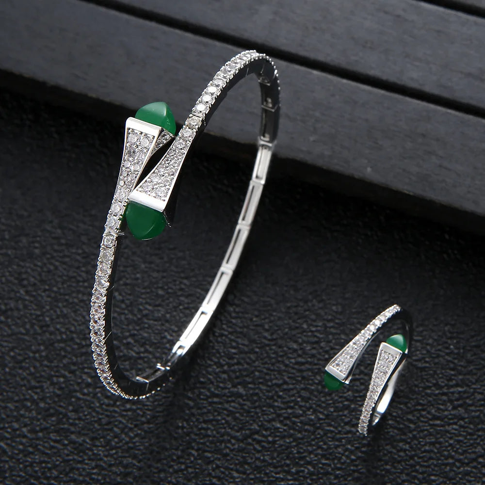 New jerseis Women's Fashion 2 Pcs Bracelet & Ring Set مجموعات المجوهرات Resin Simple Design Gold Open Cuff Bangle Jewelry Set