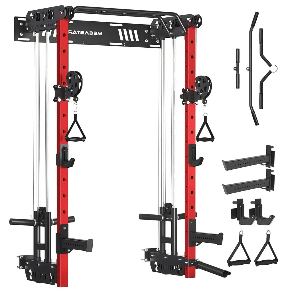Wall Mounted Power Cage Squat Rack 2000LB Capacity Dual Crossover System 16 Attachments Home Gym, Custom