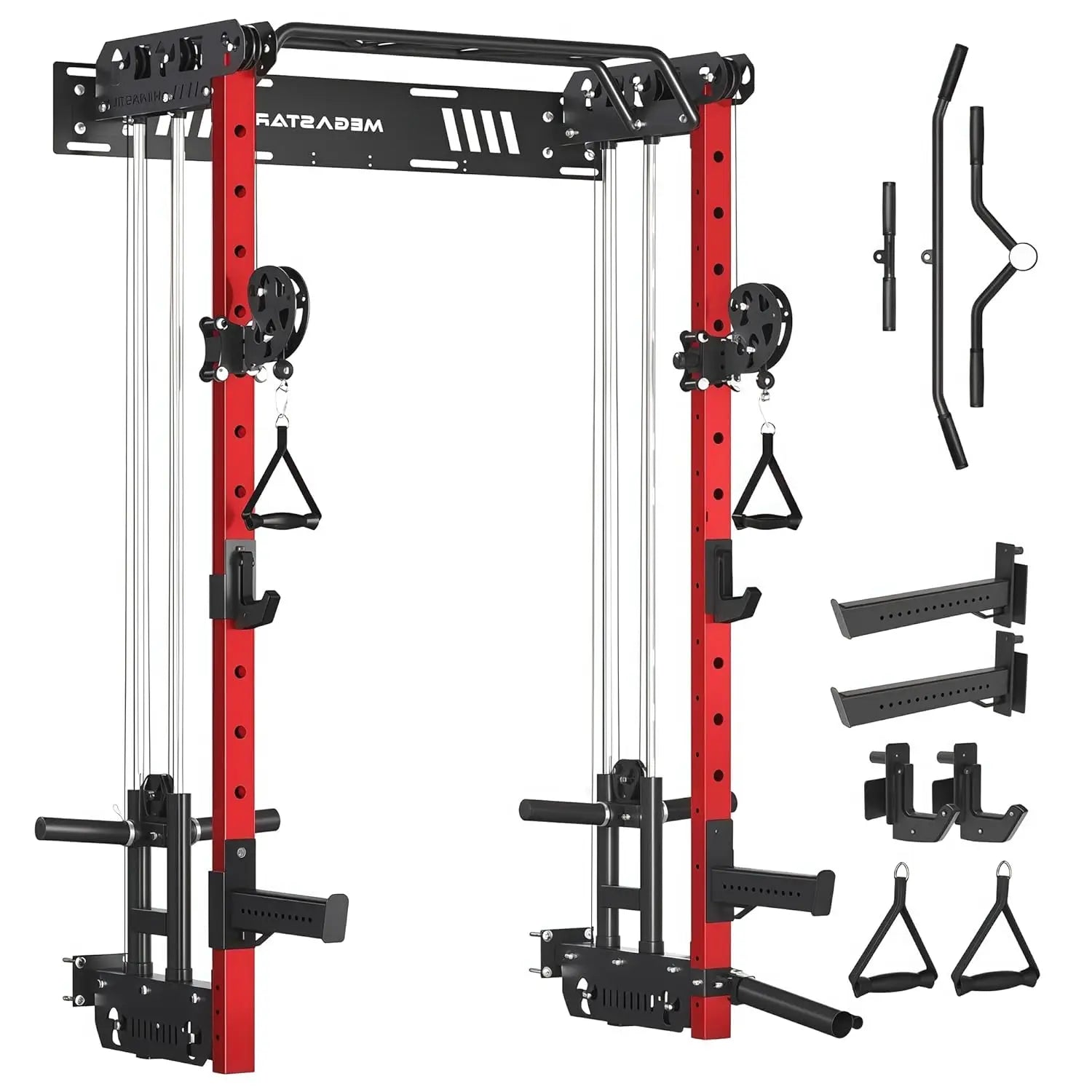 Wall Mounted Power Cage Squat Rack 2000LB Capacity Dual Crossover System 16 Attachments Home Gym, Custom