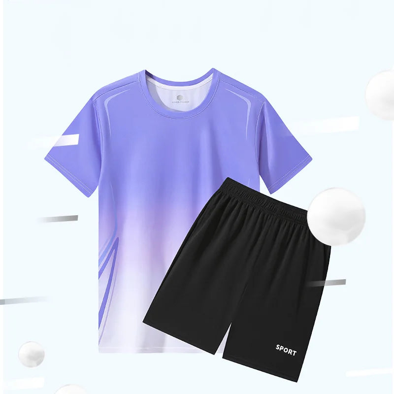 Summer Sportswear Set Casual Fitness Men Running Short Sleeve T-Shirt Quick Dry Shorts Women Breathable Fitness Short Sleeve Set