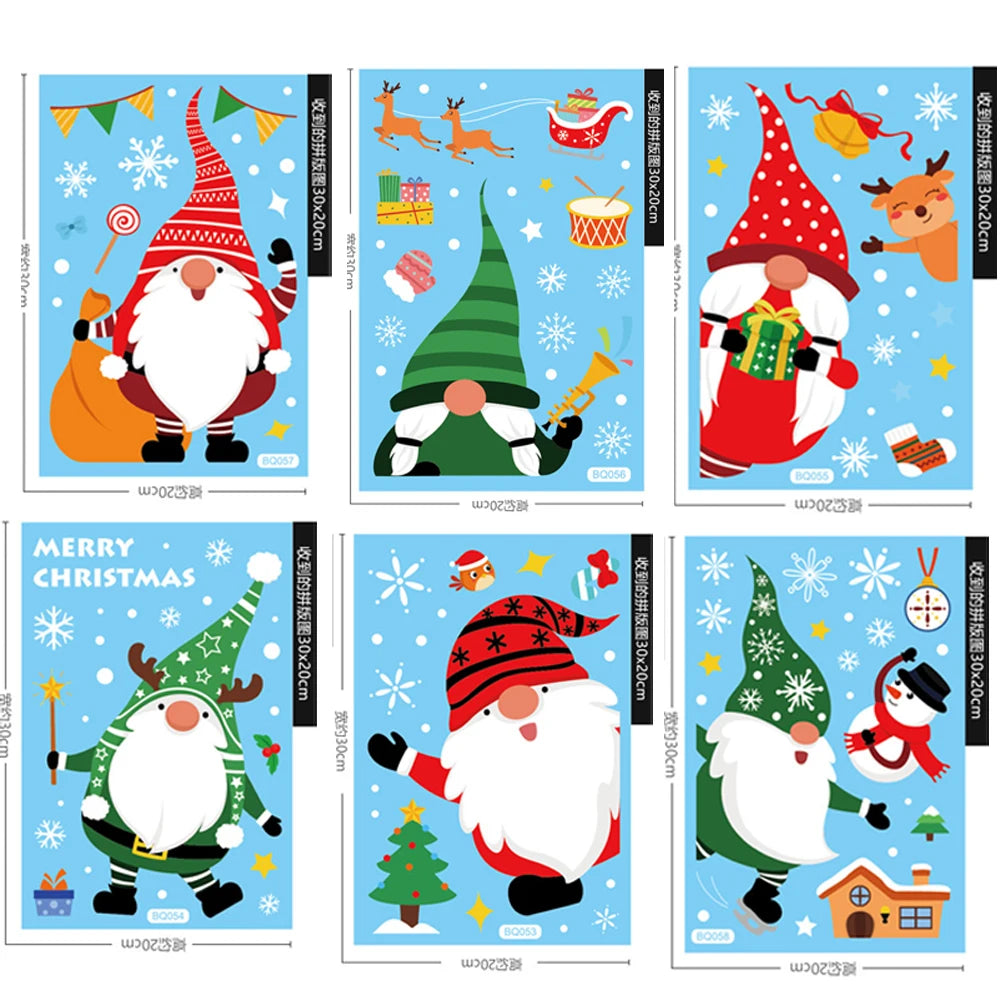 Christmas Window Cling Stickers Santa Claus Reindeer Snowflake Gift Box Window Decals for Xmas Home Shop Glass Door Window Decor