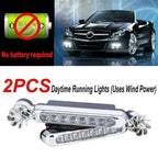 1/2Pcs Car LED DayTime Running Light Wind Powered LED Floodlights Auxiliary Lighting Motorcycle Lamp Automobile Day Headlight