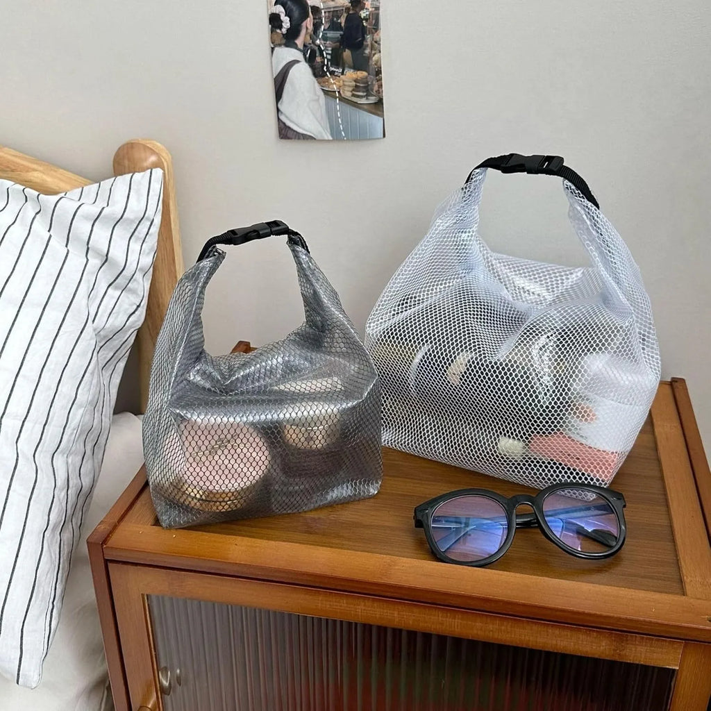 1PC Waterproof Mesh Cosmetic Bag for Travel, Gym, Bathroom, Quick-Dry Toiletry Organizer with Handle Portable Makeup Pouch