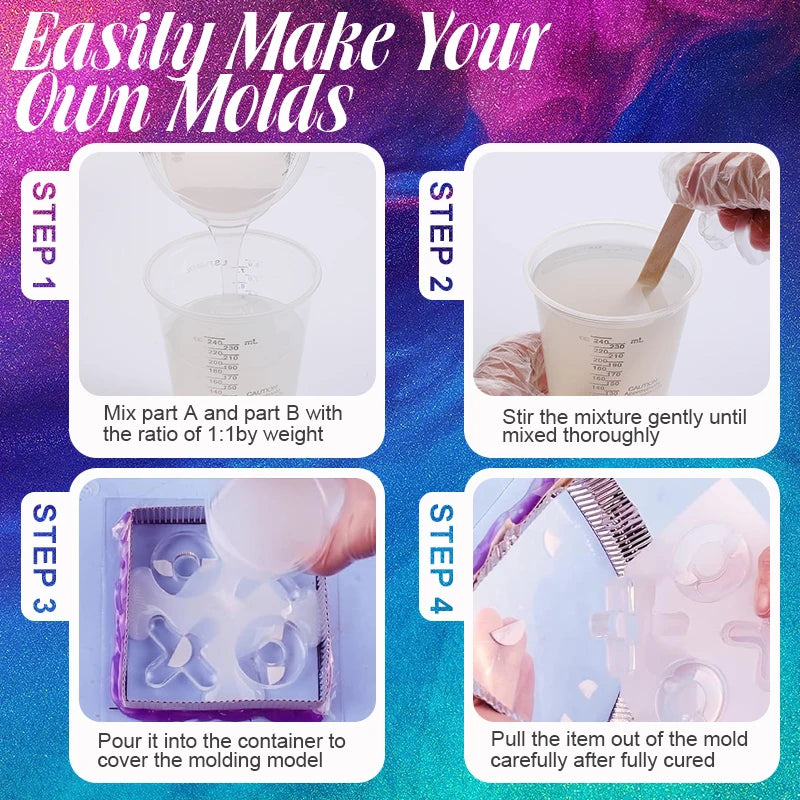 500/1000ml Silicone Mold Making Kit-1：1 Mixing Ratio Translucent Silicone Rubber Non-Toxic Liquid Mold Making Silicone Diy