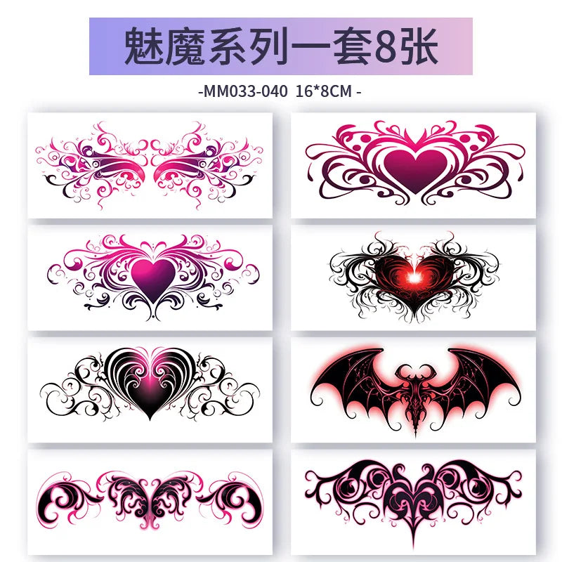 Pink Succubus Totem Tattoo Stickers for Woman Art Temporary Tattoos Set Waterproof Sexy Abdomen Lasting Fake Tattoo Cover Scars