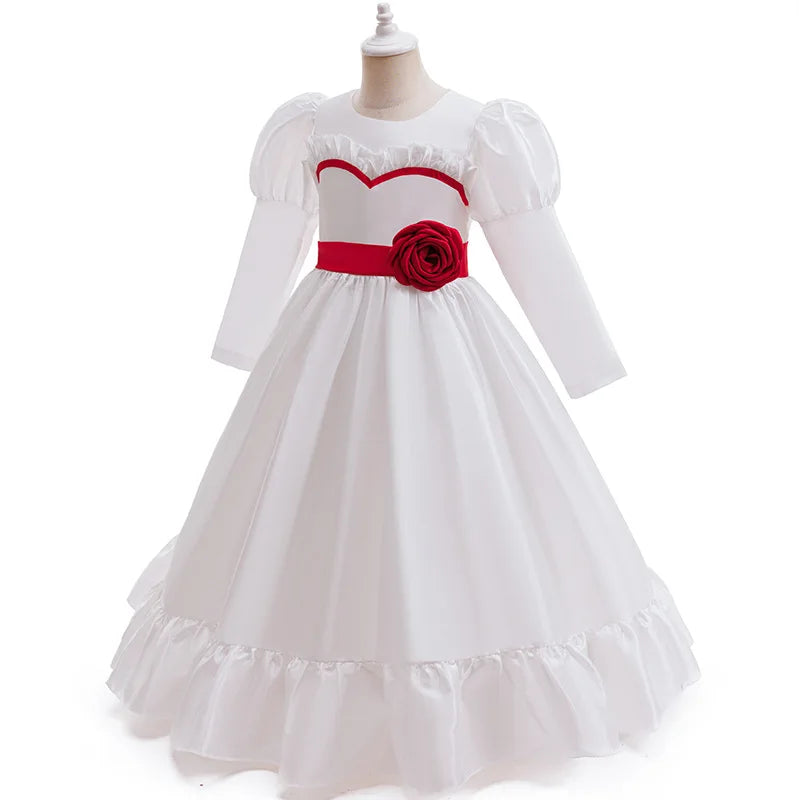 Horror Movie Girls Annabell Cosplay Halloween Costume Kids Horror Scary Doll Ghost Fancy White Dress Outfits