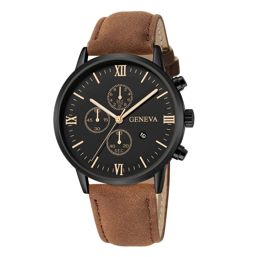 2pcs and 1pcs luxury men's leather strap quartz watch set is the perfect gift for school graduation ceremonies or any occasion