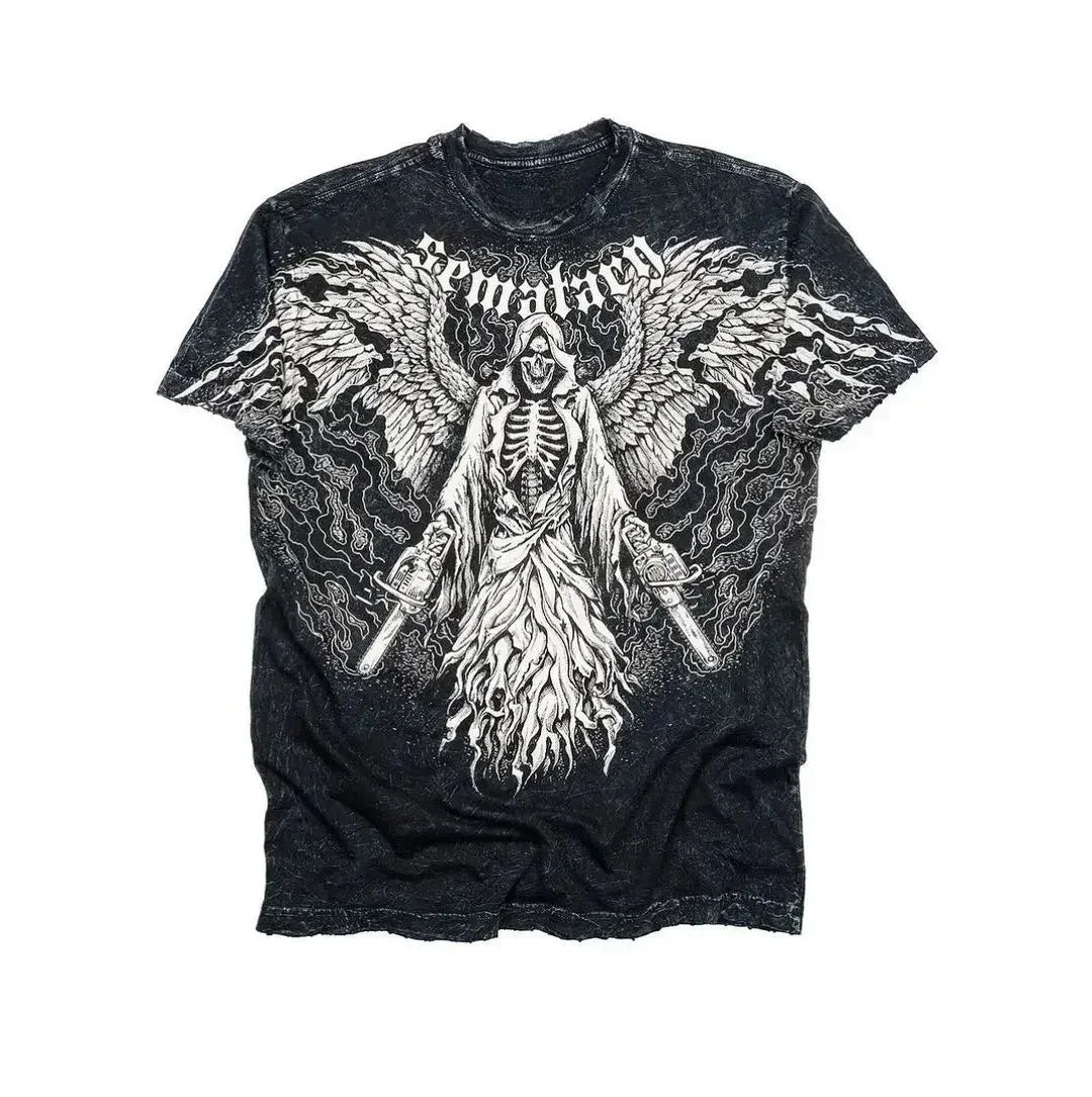 2000s affliction T-shirt Vintage Clothing Punk Hip Hop Graphic Print Oversized T shirt Men Round Neck Cotton Short Sleeve Tops