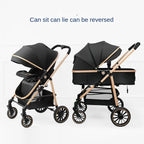 3-in-1 Baby Stroller High Landscape Large Wheel Baby Stroller Can Sit and Lie Two-way Push Travel Stroller with 0-4 years baby
