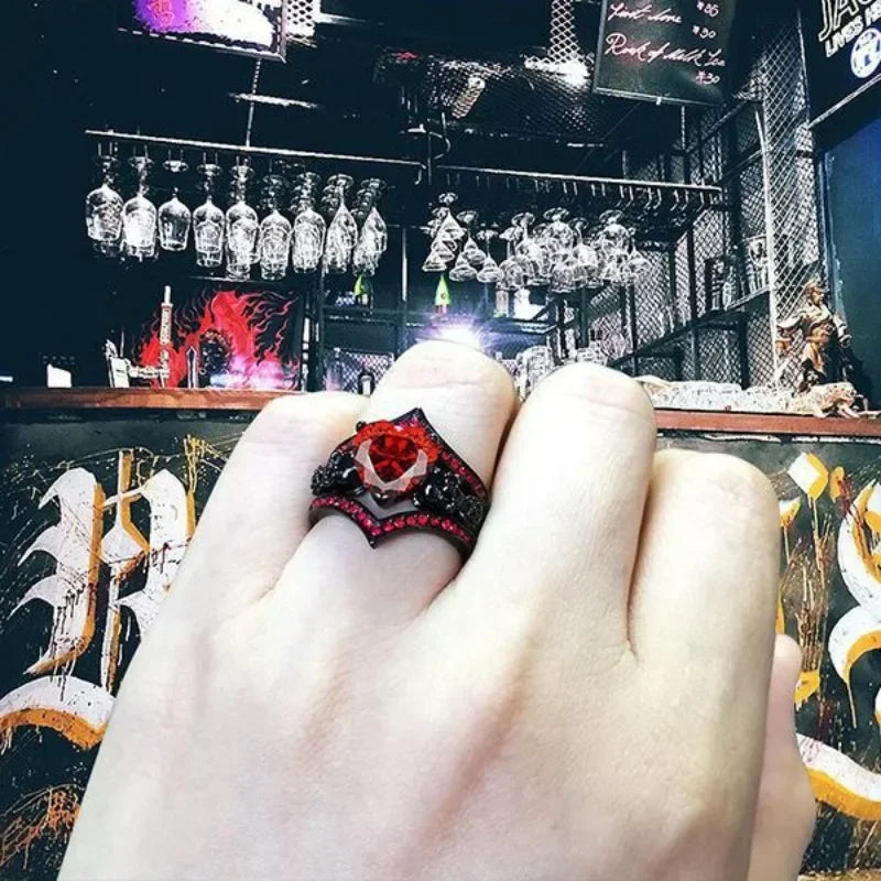 Gothic Style Rings Heart Shape Zircon Horror Skull on The Band Black / Red / Purple Just Pick One Halloween Decor