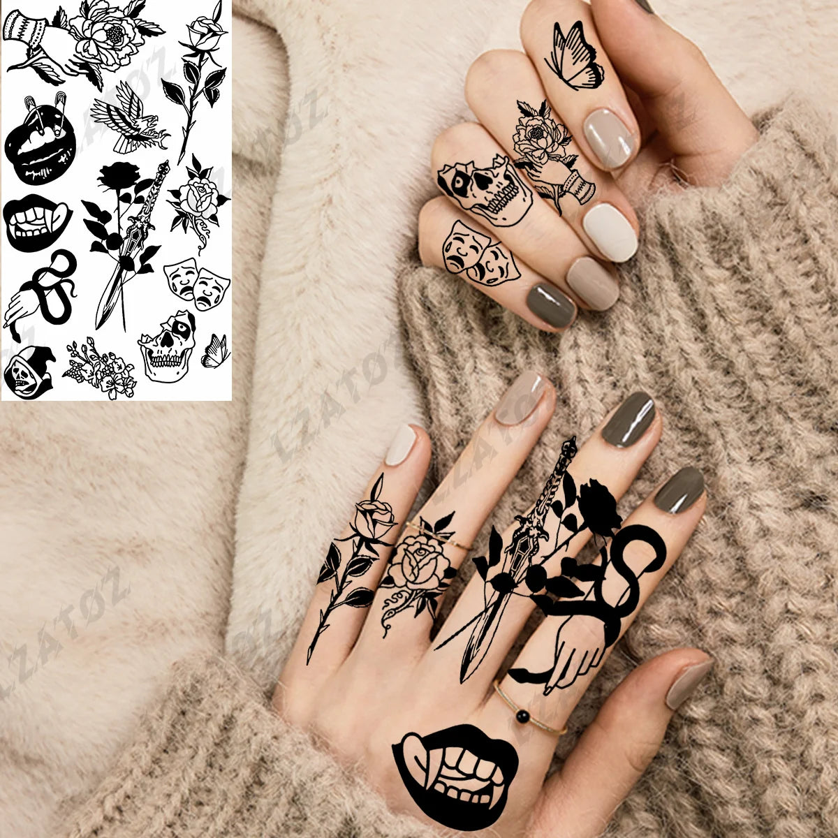 Realistic Eye Flower Temporary Tattoos For Woman Adults Rose Butterfly Tiny Fake Tattoo Sticker 3D Finger Waterproof Tatoos