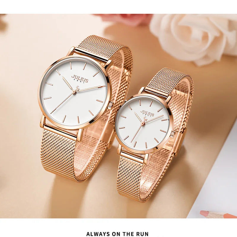 New Thin Julius Men's Watch Women's Watch Couple Lovers Clock Fashion Hours Stainless Steel Simple Boy Girl Birthday Gift Box