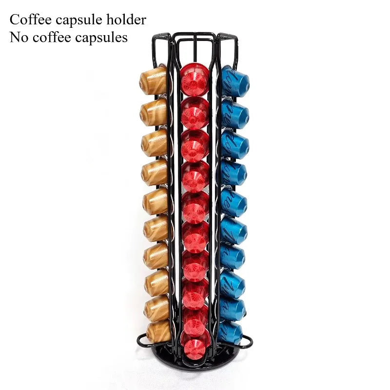 Nespresso Coffee Pods Holder Holds 60 Pods 360 Degree Rotatable Coffee Capsules Storage Rack Metal Tower Stand Home Kitchen Use