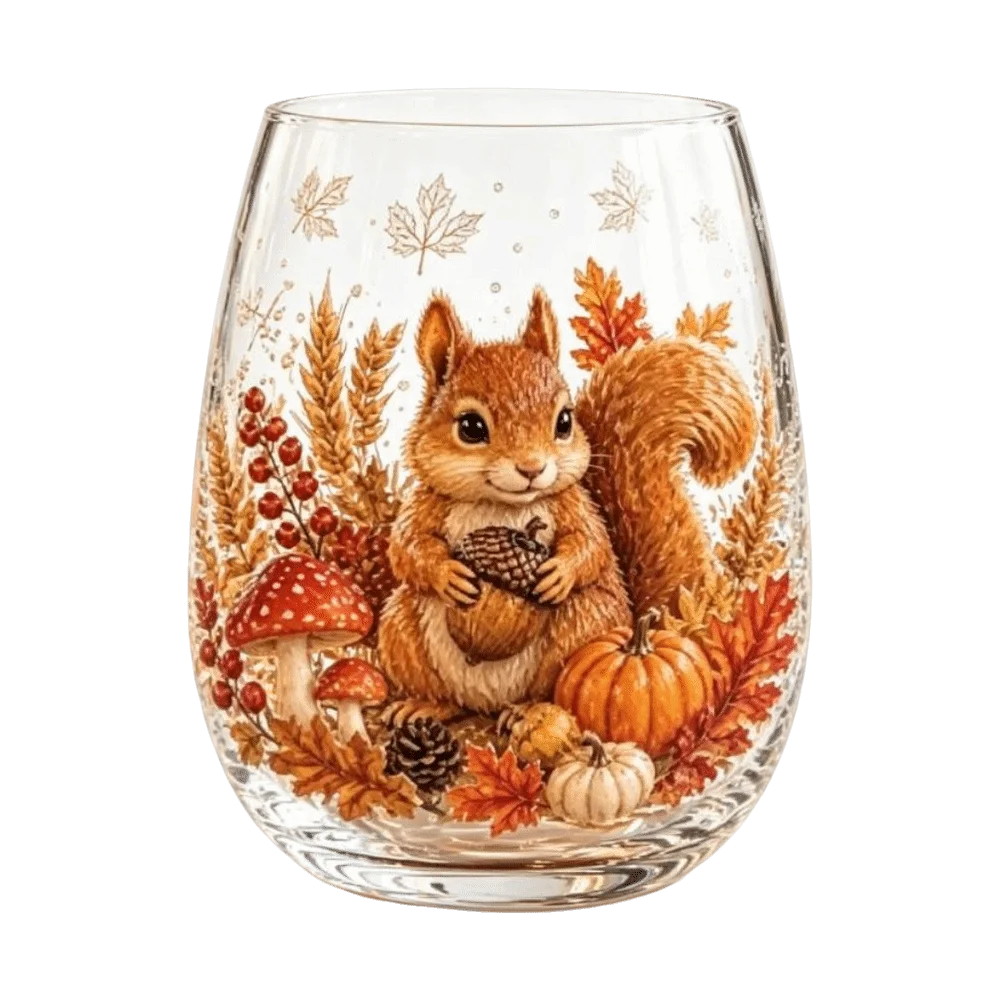 Novelty 2D Print Christmas Wine Glass Elf Snowflake Christmas Art Cup Animal Autumn Leaf Clear Stemless Glass Home Decor