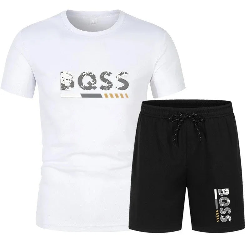 Men's summer sports short sleeve set, two-piece set, men's summer quick-dry sports set, breathable mesh short sleeve T-shirt and
