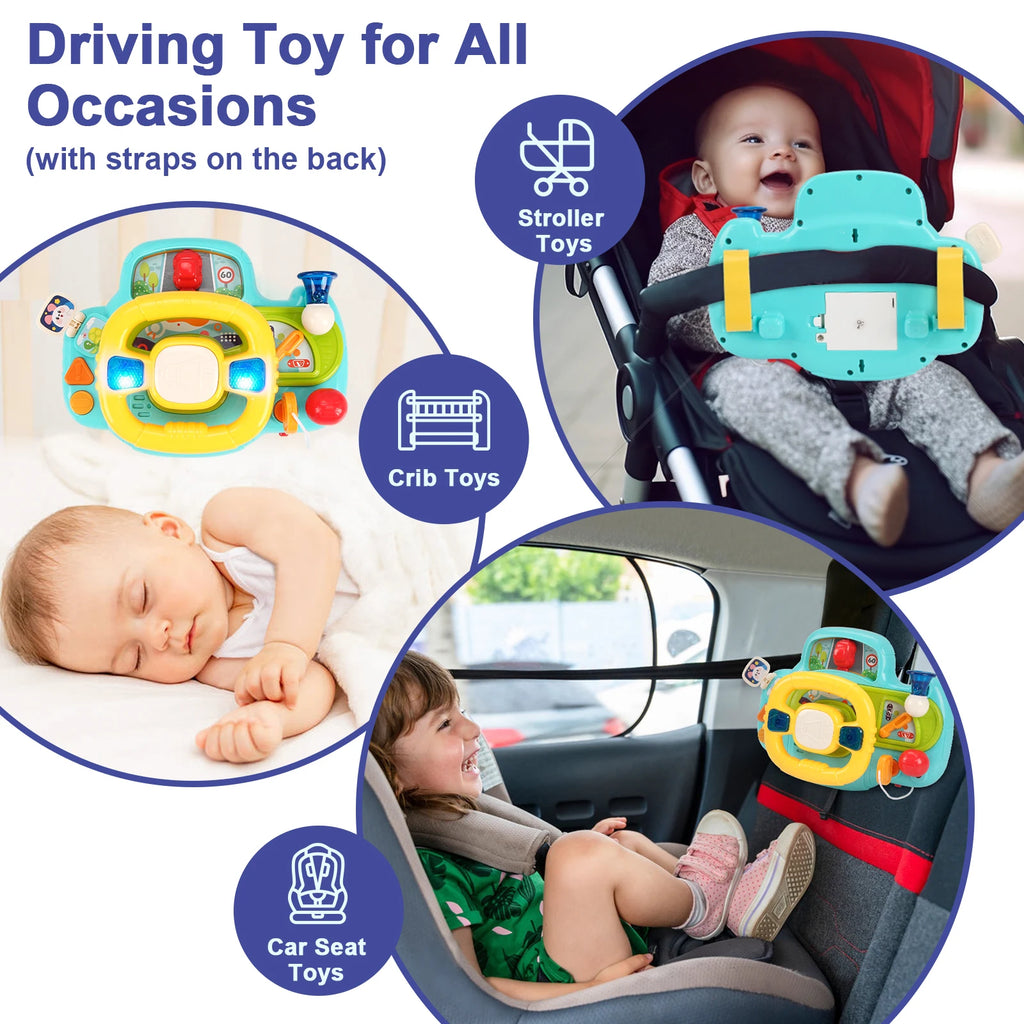 Baby Electric Steering Wheel for Car Seats and Stroller Simulate Driving Vocal Toys for 0-36 Months Toddlers Educational Toys