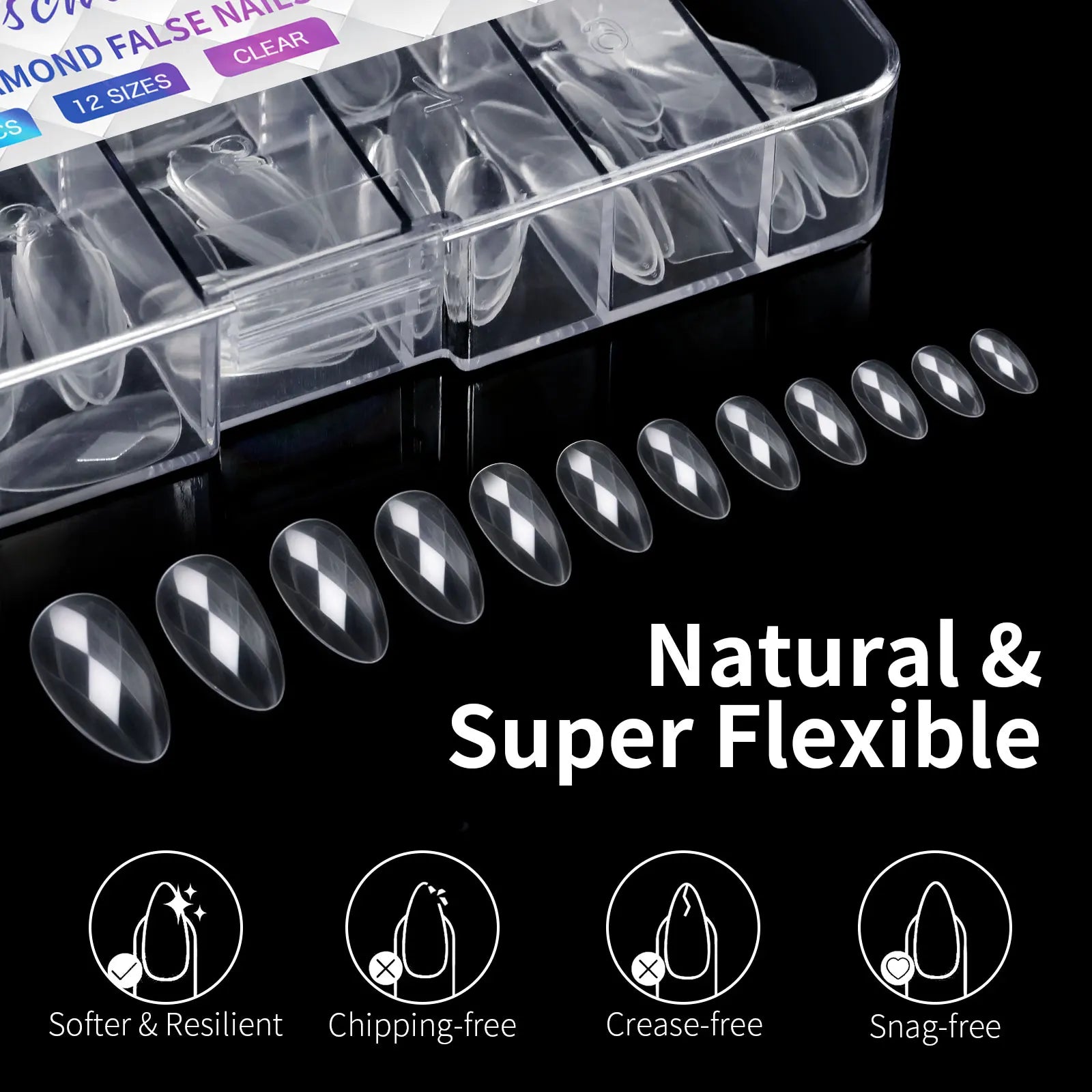 New 120/140pcs Square Almond Coffin Nail Extension Tips Natural Clear Full Cover Nails Dual Form 3D Diamond Soft Gel Nail Tips