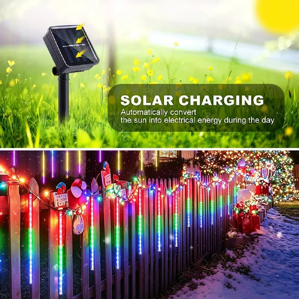 Solar Outdoor Meteor Shower Lights 8 Tubes High Brightness Ambient Lights Auto Light Sensor for Garden Patio Eaves Holiday Decor
