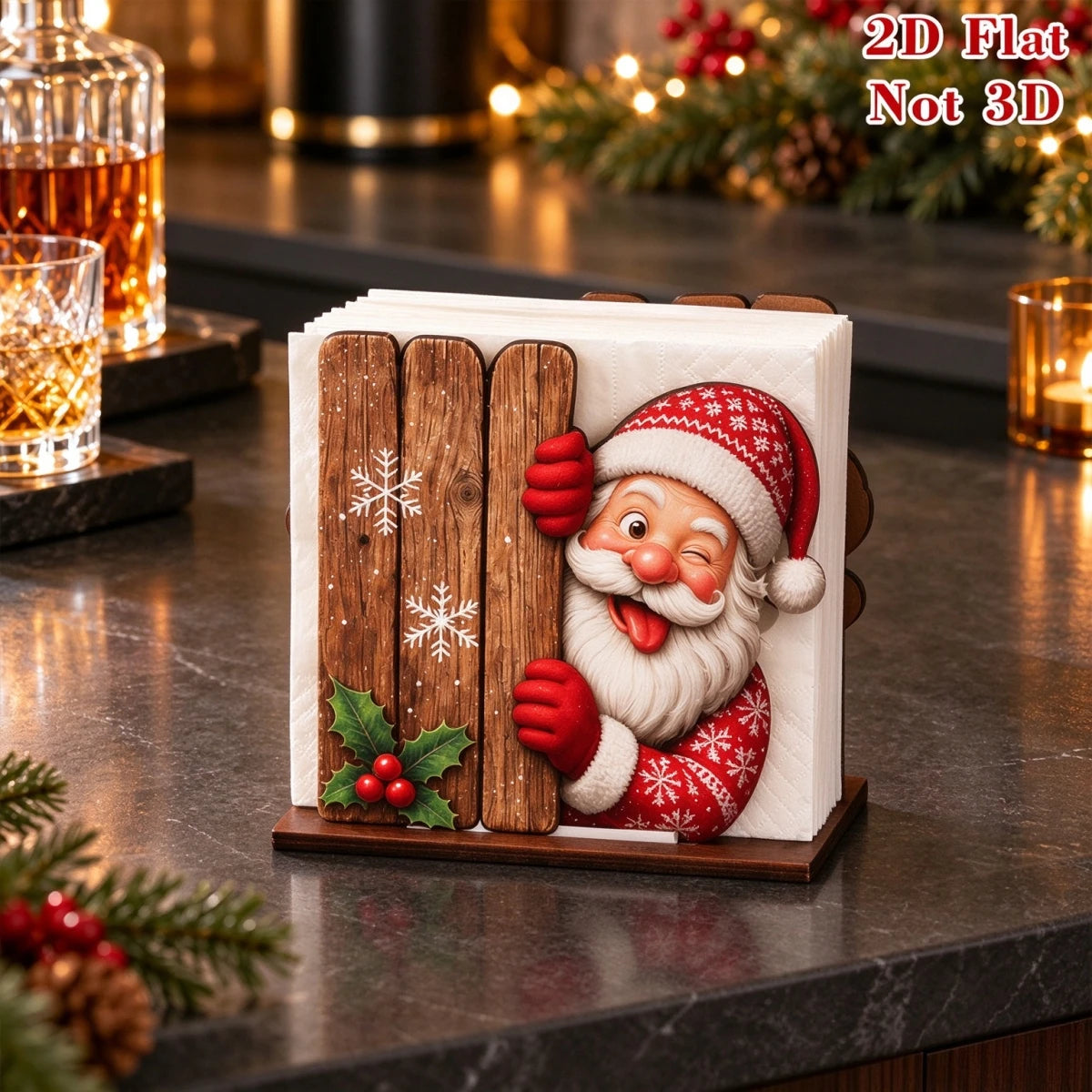 Santa Claus Wooden Napkin Holder Christmas Table Decor Desktop Tissue Storage Rack Xmas Party Dining Room Tabletop Decorations
