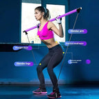 Pilates Stick - Adjustable Fitness Bar for Home Workout, Yoga, Stretching & Toning - Portable Exercise Rod with Elastic Bands