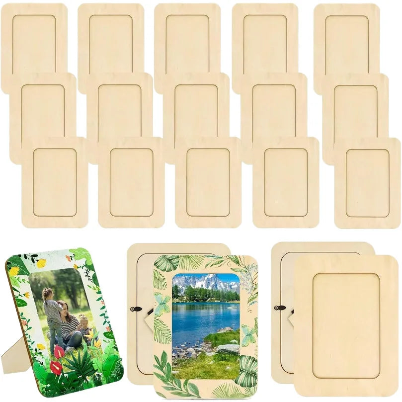 5 Pieces DIY Wooden Picture Frames Unfinished Solid Wood Photo Picture Frames Wooden Picture Frame Crafts DIY Painting Birthday