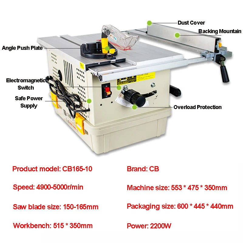 Dust-free Saw 165-10 Multifunctional Small Sliding Table Floor Electric Saw Woodworking Decoration Miter Saw