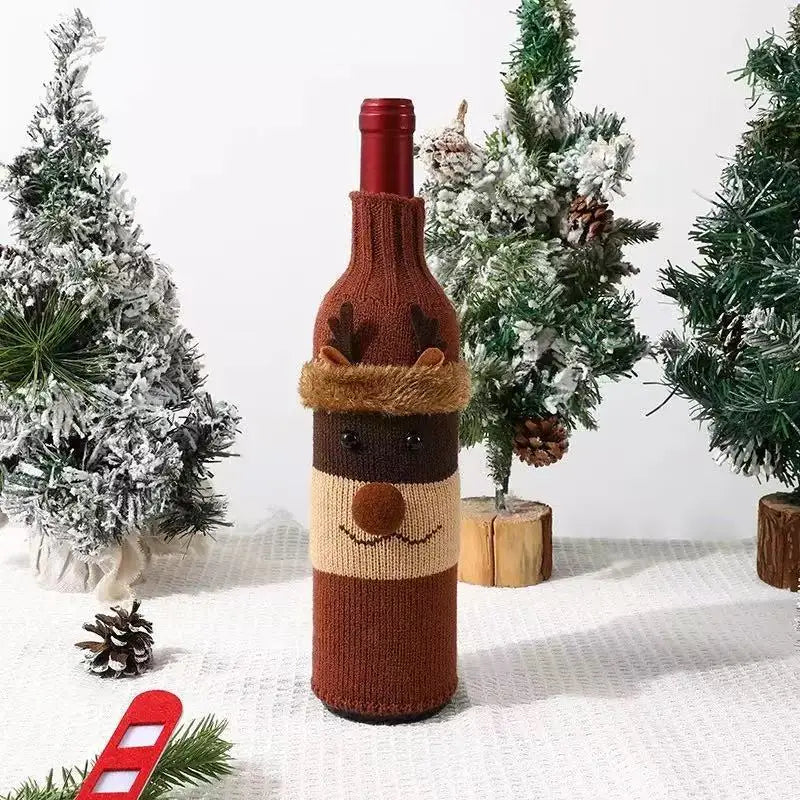 Christmas Wine Bottle Cover Set Santa Snowman Woven Wine Bottle Bags for Christmas Party Dinner Table Decorations New Year Gifts