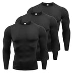 1/3 piece set of men's tight fitting sportswear, long sleeved fitness running top, cool and fast drying sports base shirt