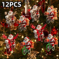 12-Piece Santa Claus Wooden Hanging Ornaments Set—Perfect for Christmas Trees and Holiday Home Decorations, 2D Flat Christmas-Themed Santa Claus Gift-Delivery Style