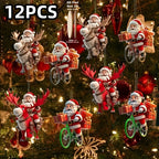 12-Piece Santa Claus Wooden Hanging Ornaments Set—Perfect for Christmas Trees and Holiday Home Decorations, 2D Flat Christmas-Themed Santa Claus Gift-Delivery Style