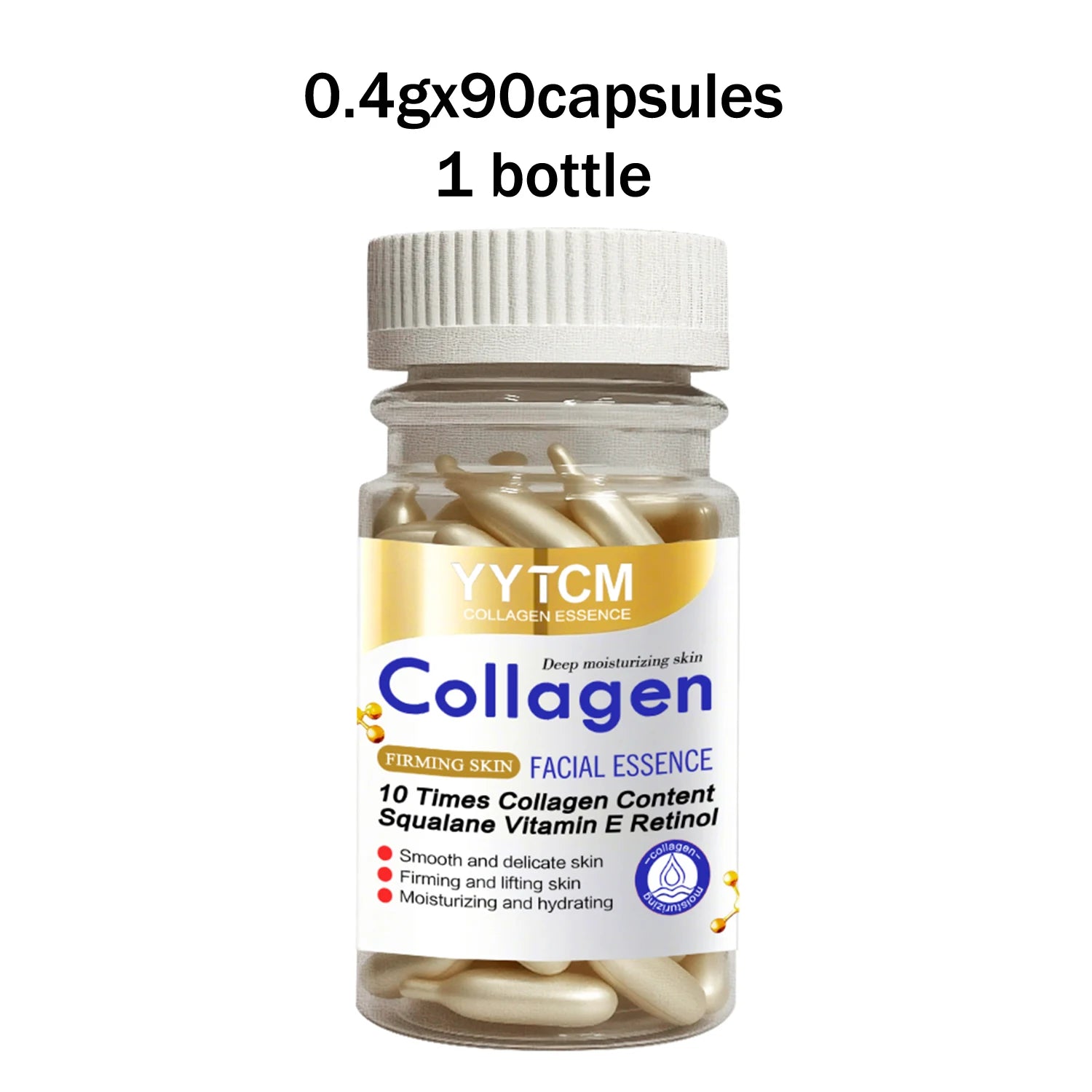 Collagen Firming Capsule Essence, Moisturizing and Hydrating for Smooth Skin, Contains Plant-Based Squalane, Retinol, and Vitamin E Deep Hydration Essence (0.4Gx30 Capsules)/Bag-1 Bag