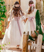 Graceful Lace Princess Flower Girl Dress 2-14 Kids 3/4 Sleeves 3D Flower Belt Wedding Party Gown First Communion Dress Custom