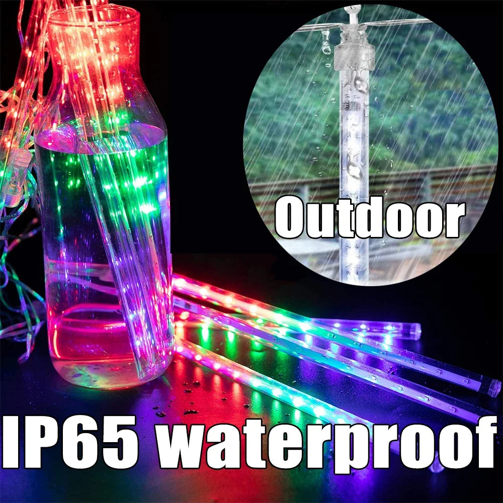 Solar Outdoor Meteor Shower Lights 8 Tubes High Brightness Ambient Lights Auto Light Sensor for Garden Patio Eaves Holiday Decor
