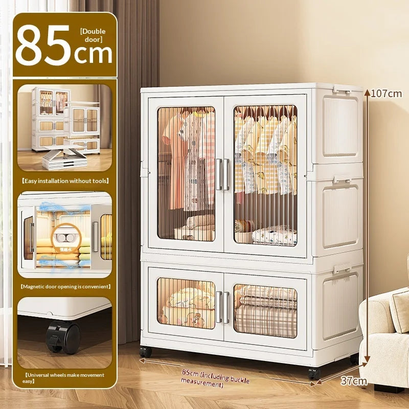Foldable Plastic Kids Wardrobe Closet Portable Clothes Storage Cabinet Baby Nursery Organizer Space Saving Easy Assembly