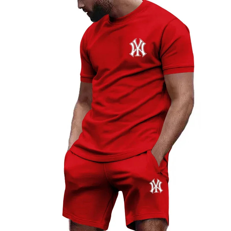 2026 new men's two-piece sportswear short sleeved T-shirt sunny cotton summer running fitness sportswear