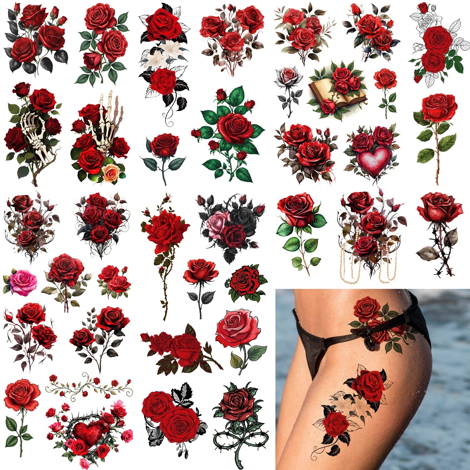 8 Sheets Large Temporary Tattoo Sticker Fake Tattoos for Women Girls,Waterproof Long Lasting Body Art Makeup Sexy Realistic Arm